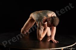 Nude Man White Kneeling poses - ALL Muscular Short Kneeling poses - on both knees Black Standard Photoshoot Realistic